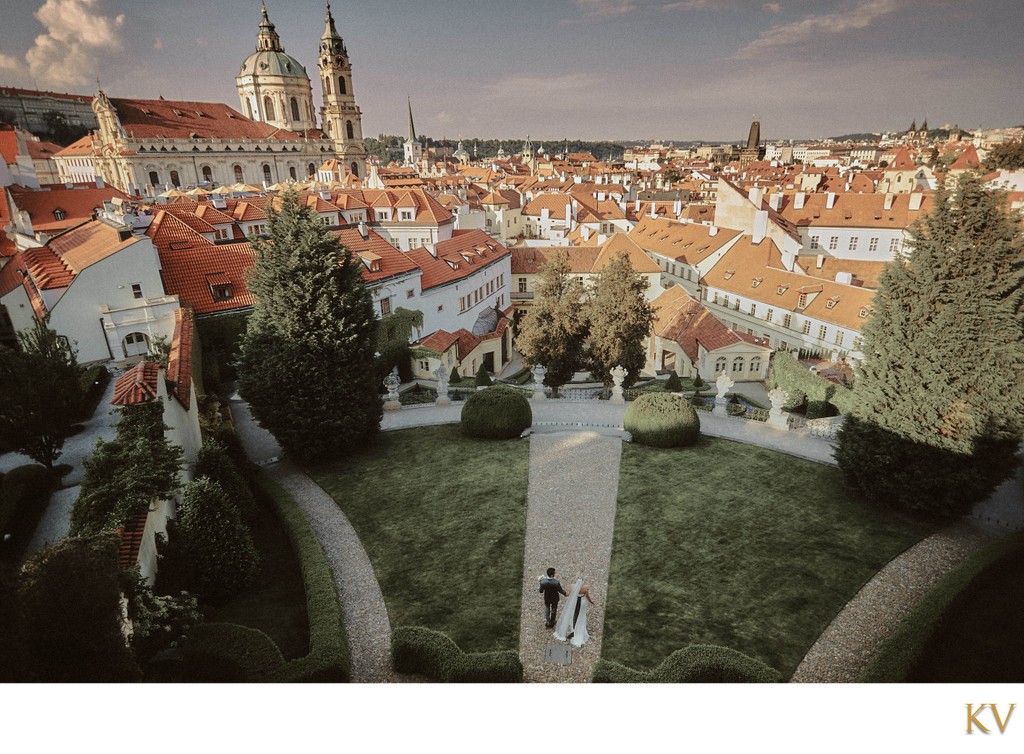 birds eye view of bride & groom