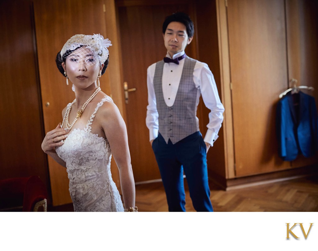 The bride and her birdcage veil - Vila Bled