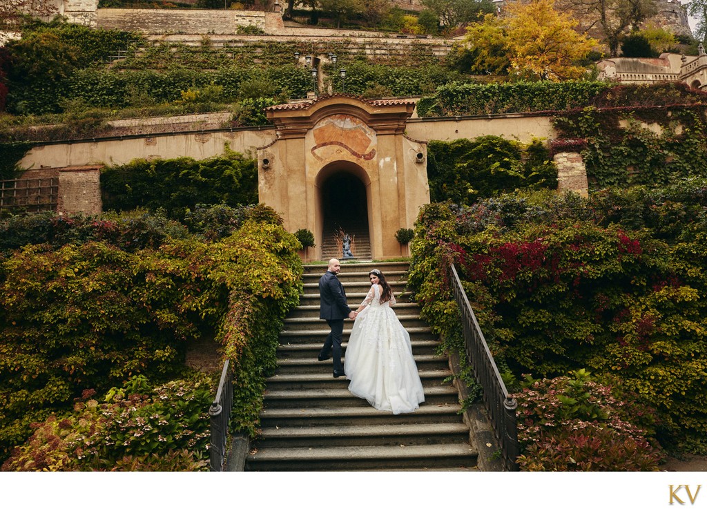 Lebanese bride & groom exploring the Ledebour Garden