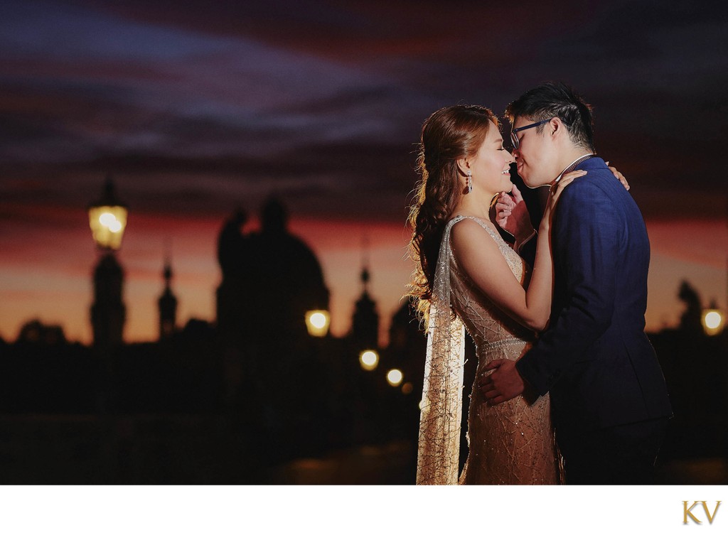 Loving Embrace atop Charles Bridge at Sunrise