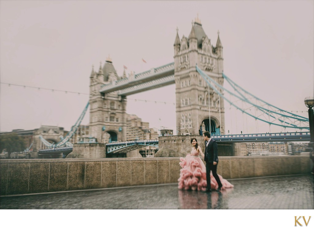 walking in rain near London Bridge