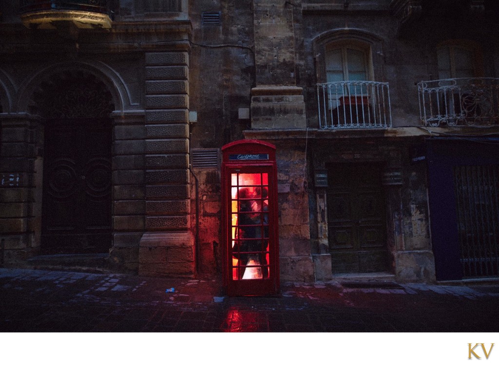 Engagement Portrait Red Phone Box Valleta Malta