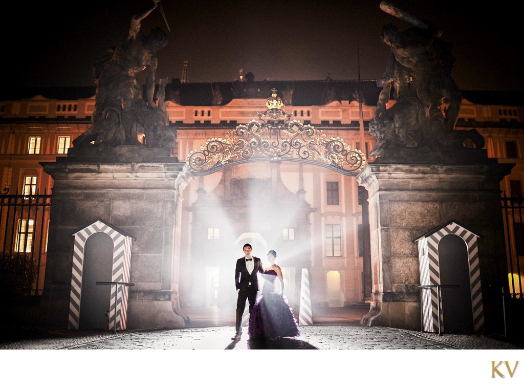 Hong Kong Couple at Prague Castle at night