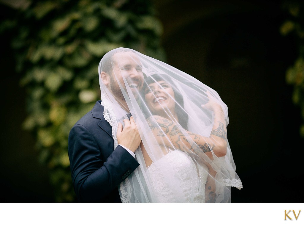 newlyweds under the veil