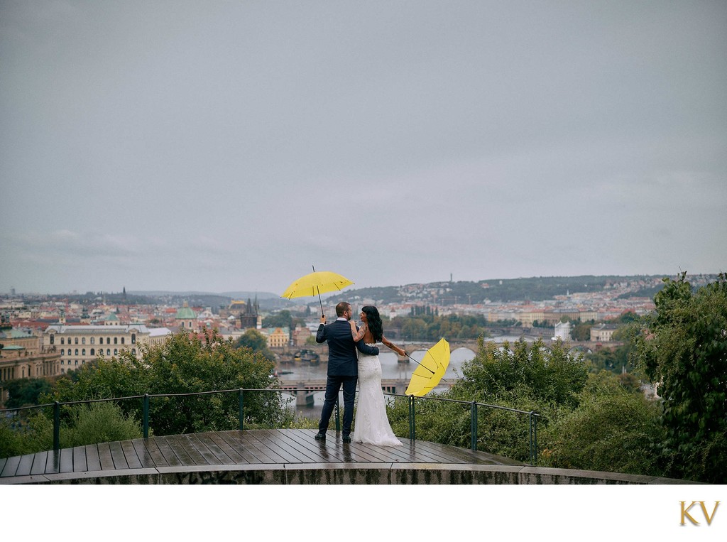 Yellow Umbrellas cityscape below