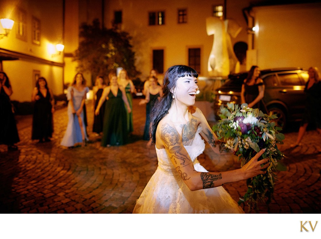 Smiling tattooed bride Augustine