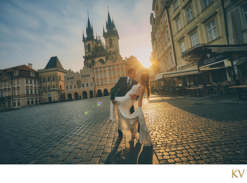 Dipping Bride in Golden Light