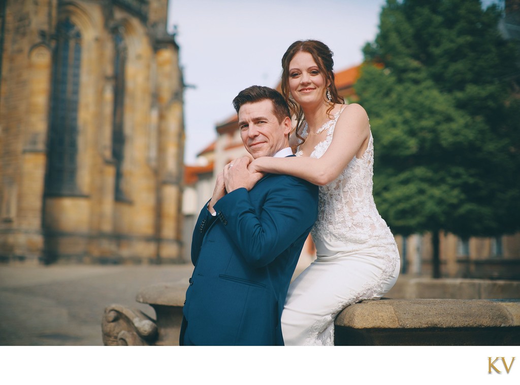 joyful bride and groom