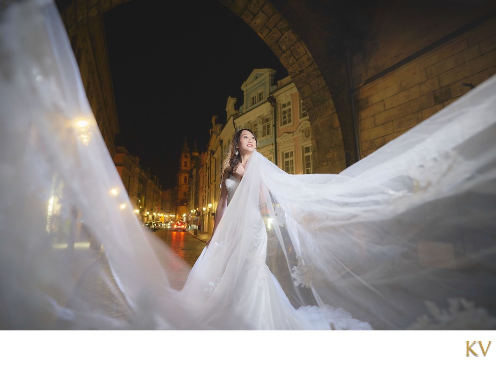 flowing veil atop Charles Bridge