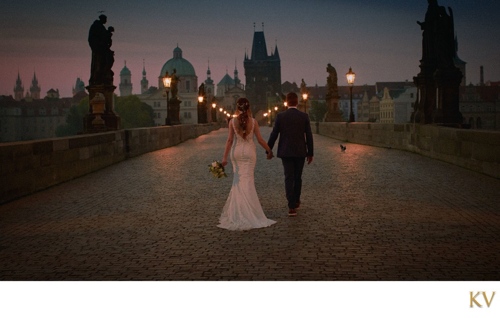 walking across Charles Bridge 