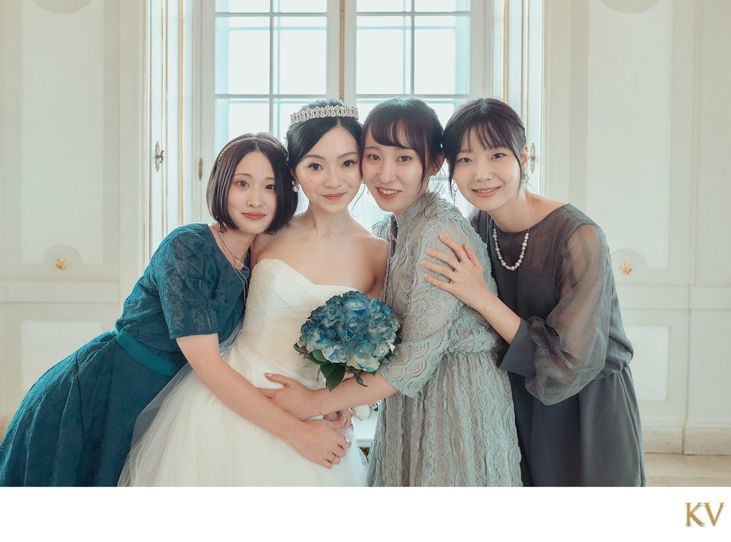 Bride and girlfriends