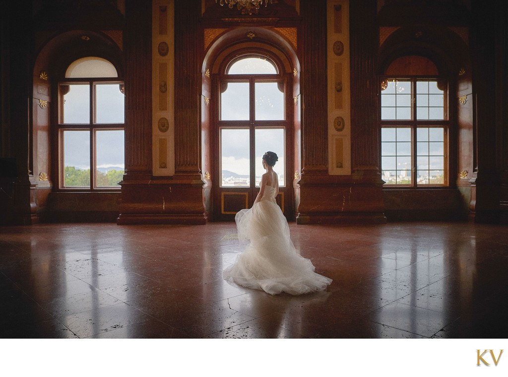 Bride spinning in her wedding dress