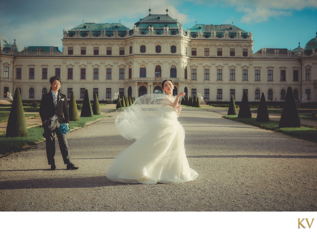 Bride Flowing Veil Belvedere Garden