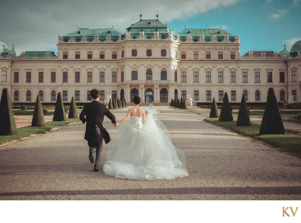 Newlyweds Run Across  Belvedere Gardens