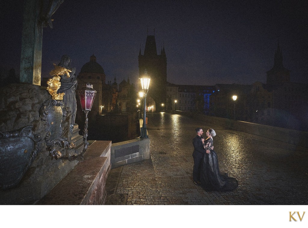 Atop the Charles Bridge at night