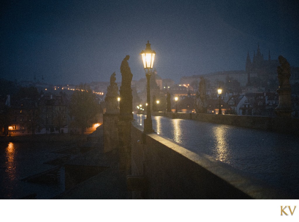 Prague Night Time Gothic Inspired Charles Bridge Photo