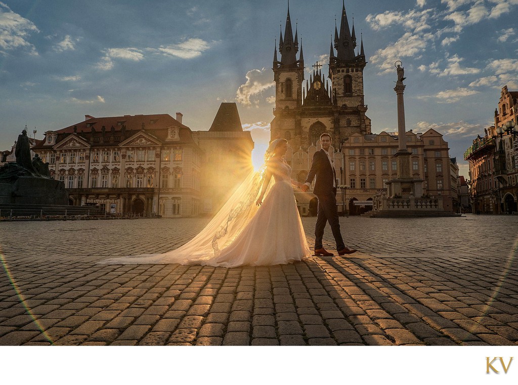 walking in old town at sunrise