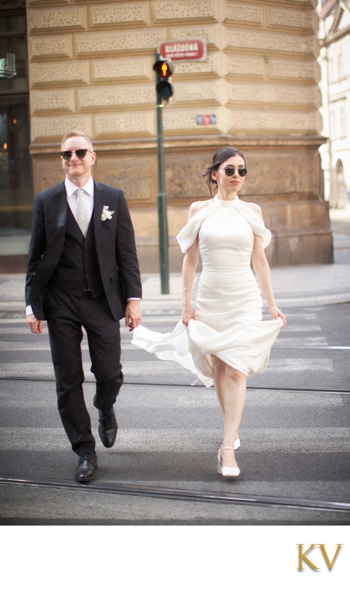 Sexy Czech and Turkish Newlyweds Saunter Down Street in Prague