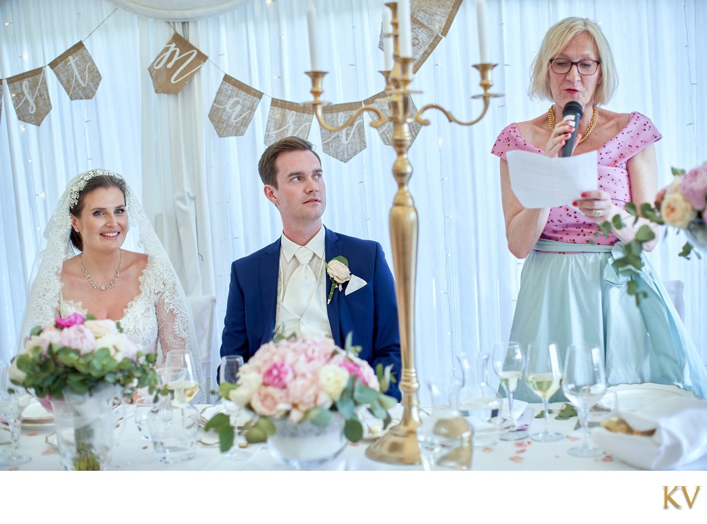 Groom listens to his mother's toast