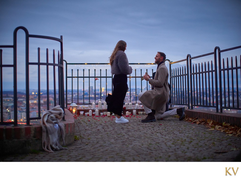 Romantic Prague Marriage Proposal at Night