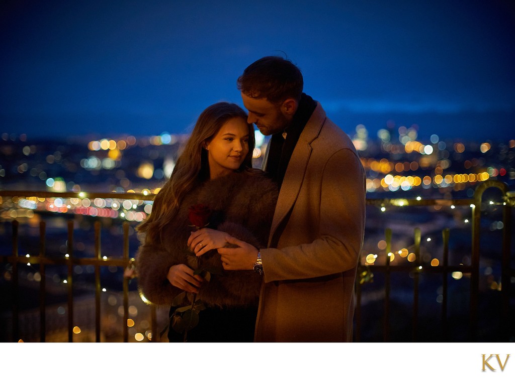 Romantic Prague Marriage Proposal at Night Portrait