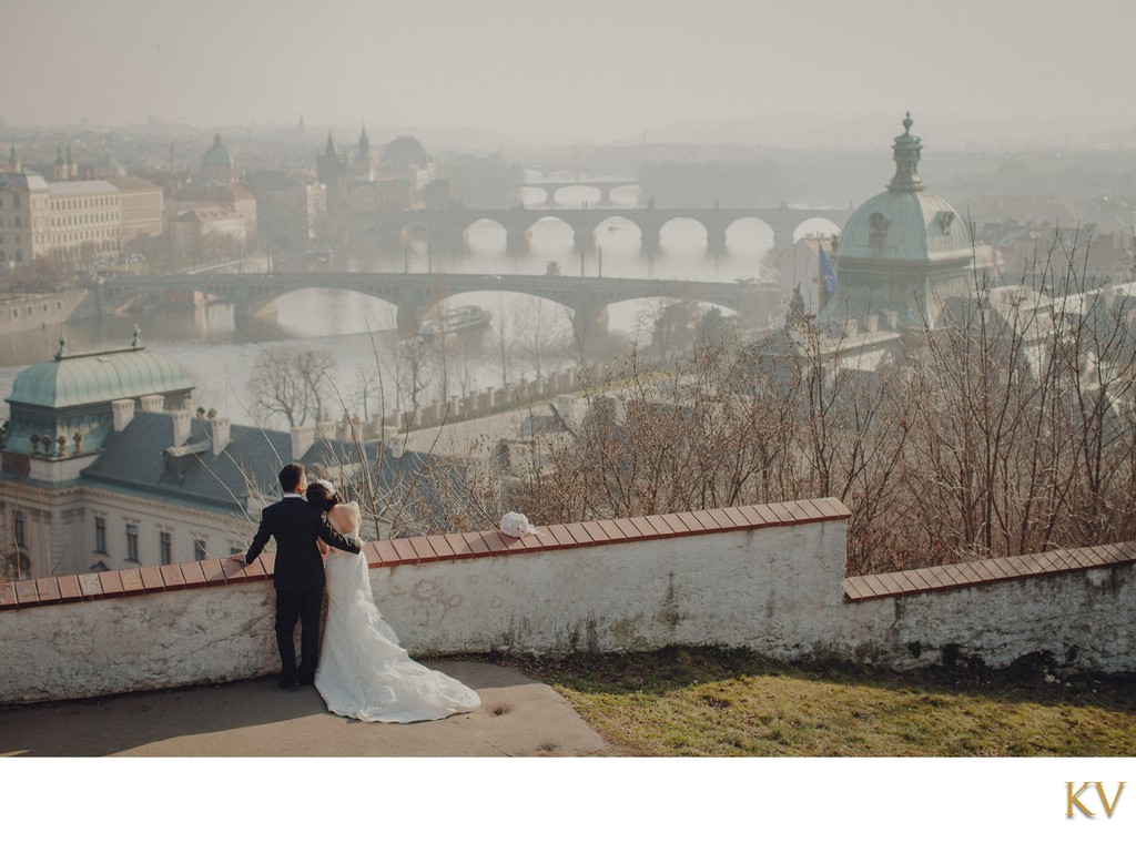 Hong Kong Couple Enjoying Wintertime View of Prague