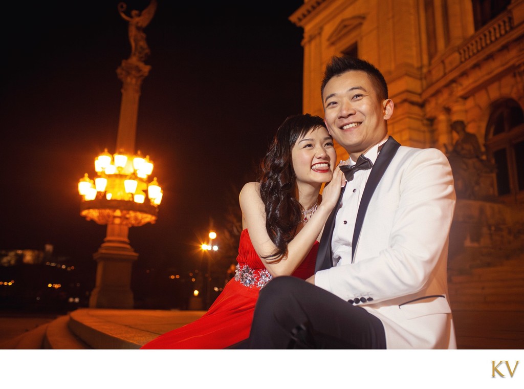 Hong Kong Couple Rudolfinum Prague at Night