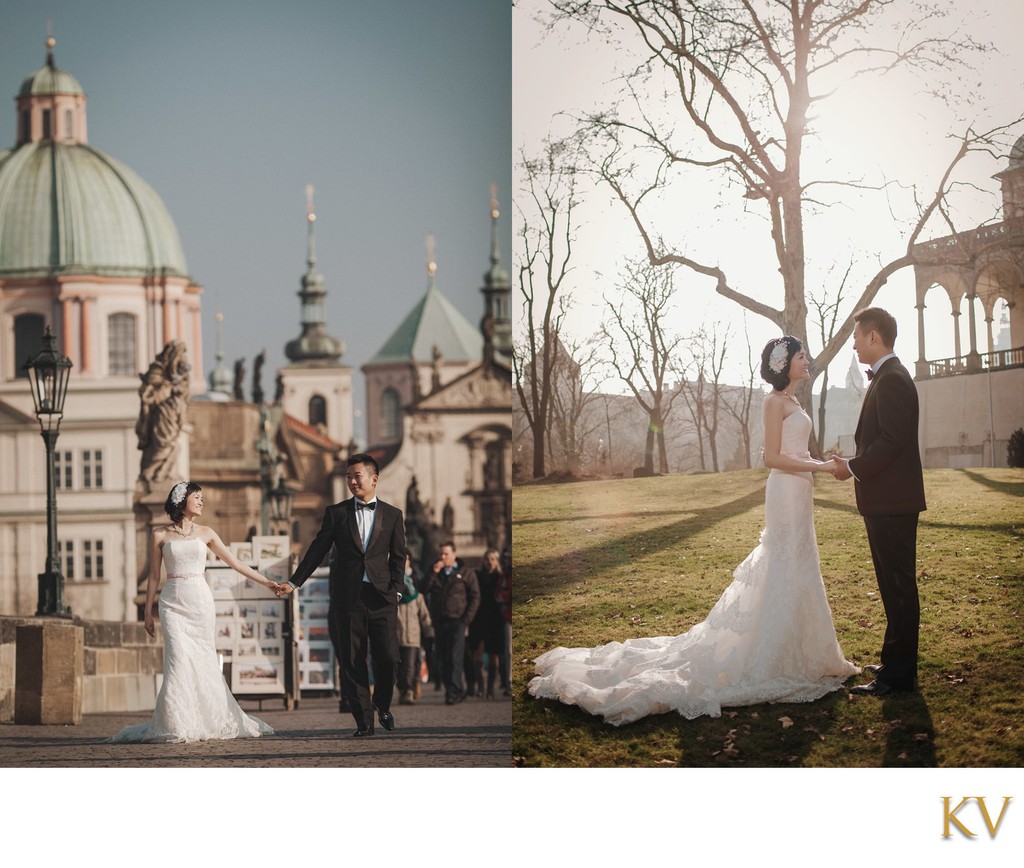 Hong Kong newlyweds exploring misty Prague