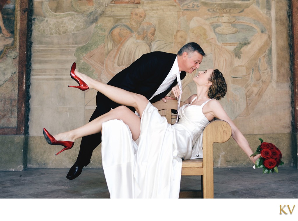 Sexy Bride With The Red Pumps And Her Groom