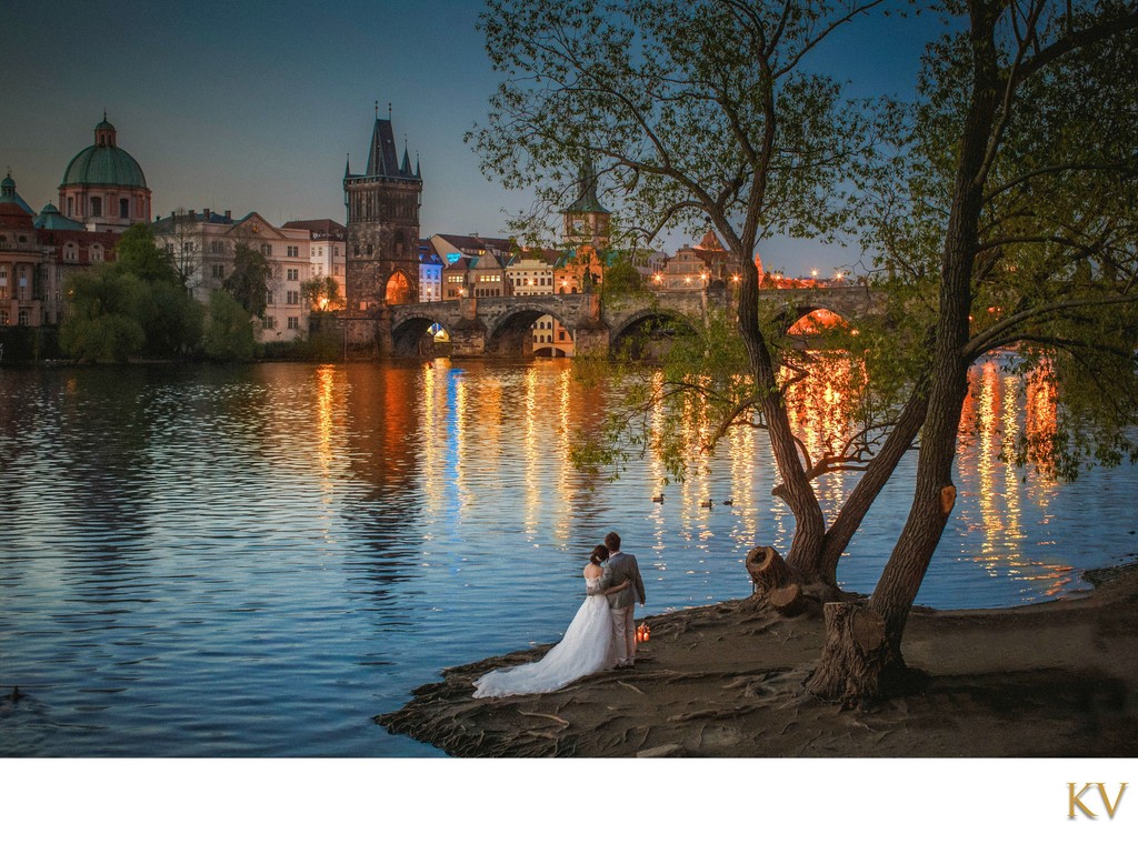 Newlyweds Charles Bridge At Dawn