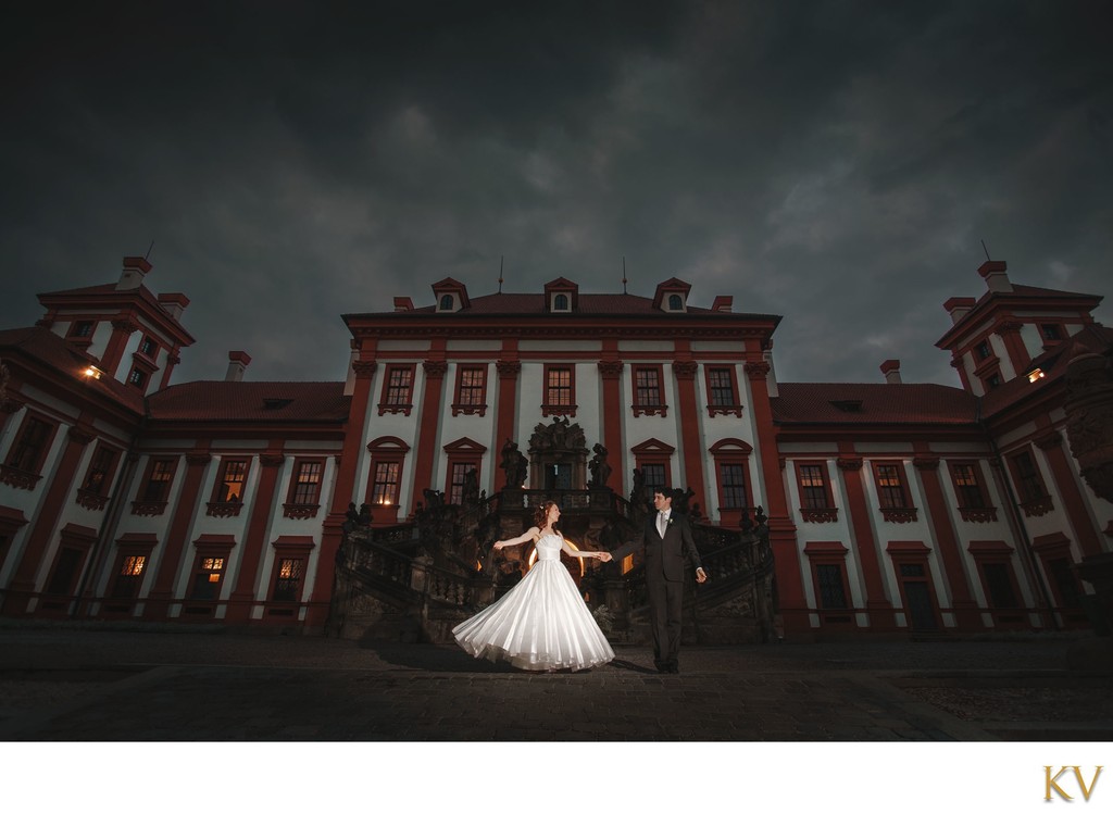 Newlyweds Practicing First Dance Troja Palace