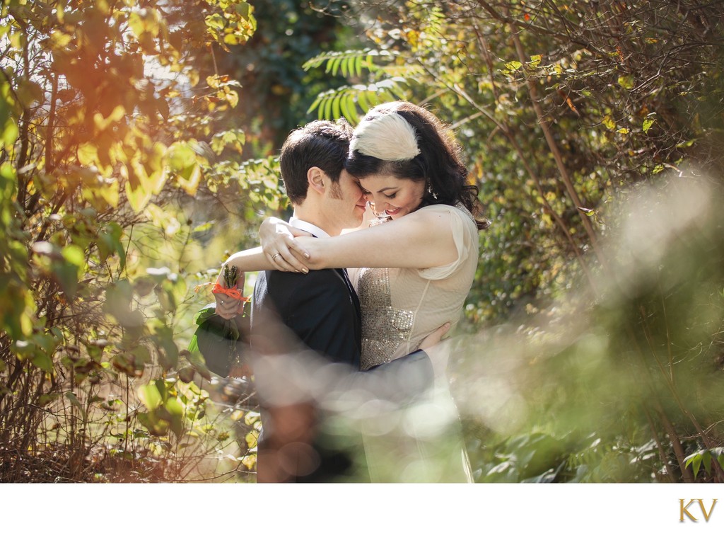 Newlyweds savoring moment in golden light