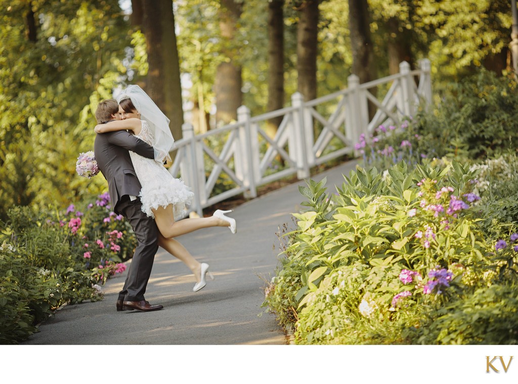 Groom spinning bride