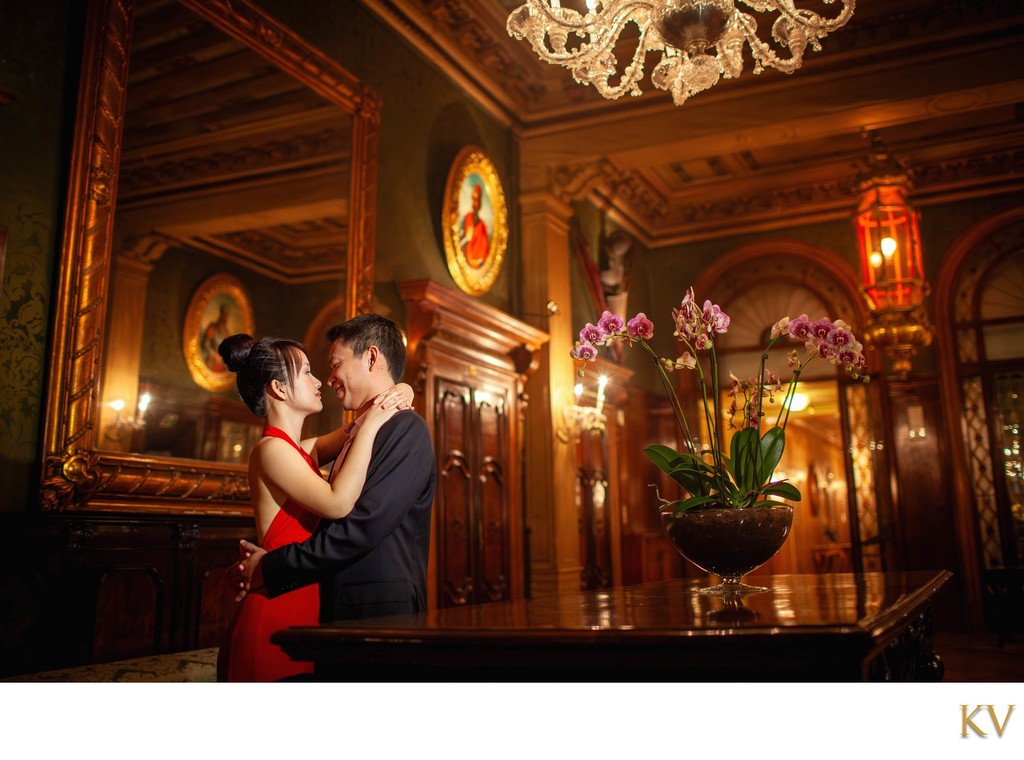 Elegant Couple Embracing Hotel Danieli