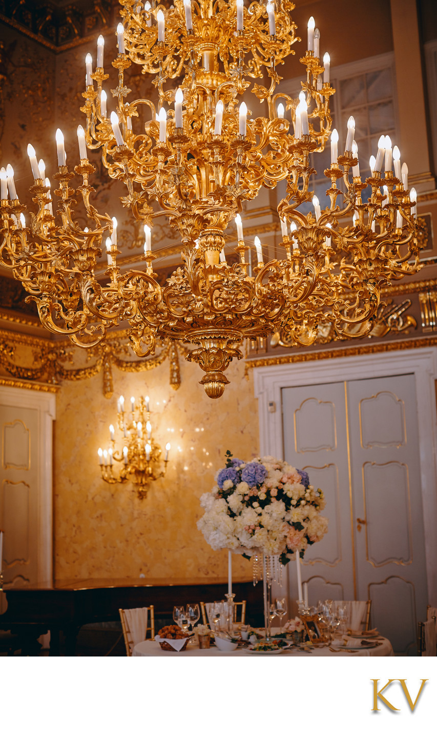 Kaunicky Palace Prague wedding venue dinner setup