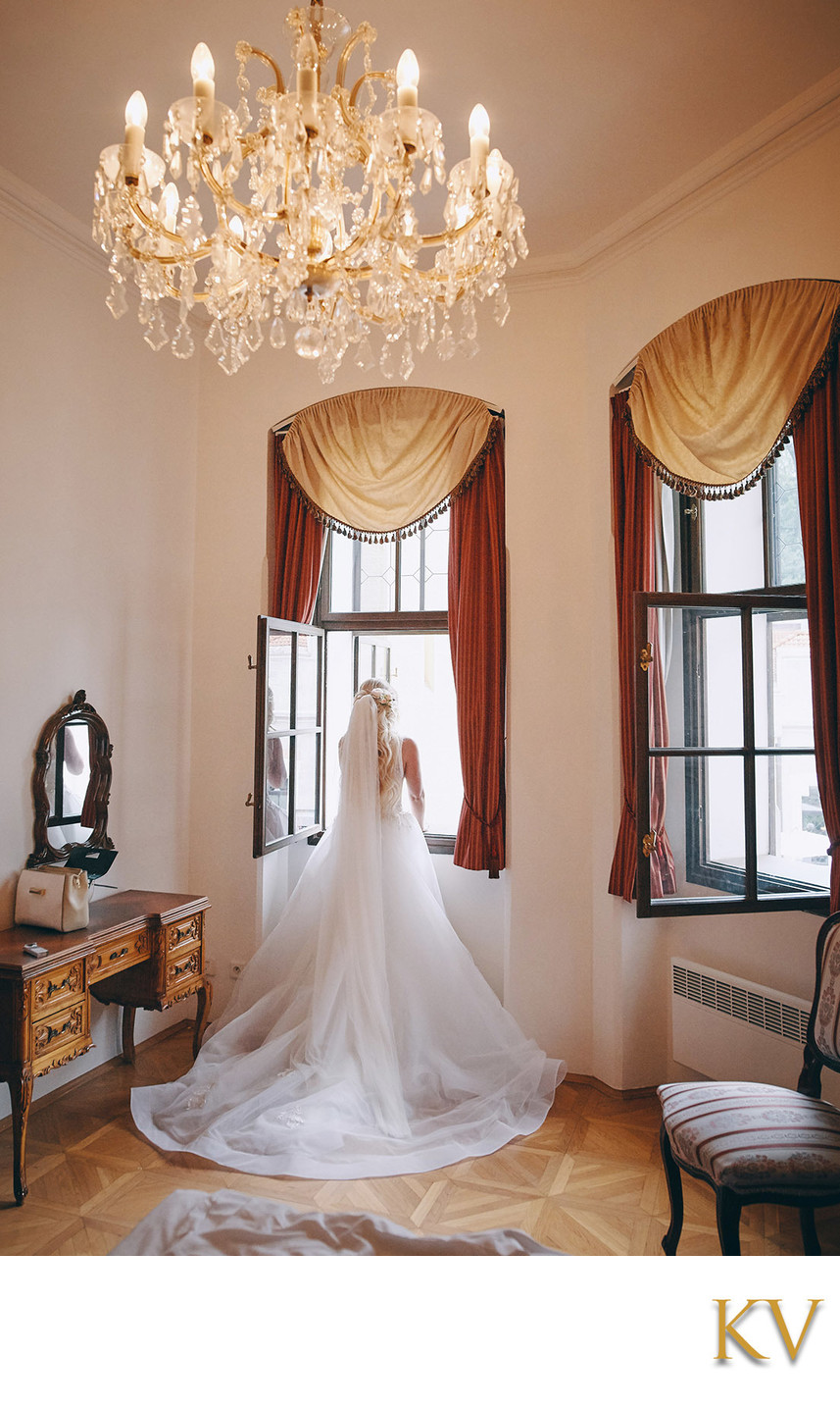 The bride Anna looking outside