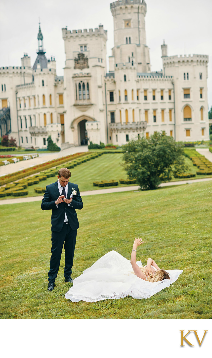 Business call as bride waits