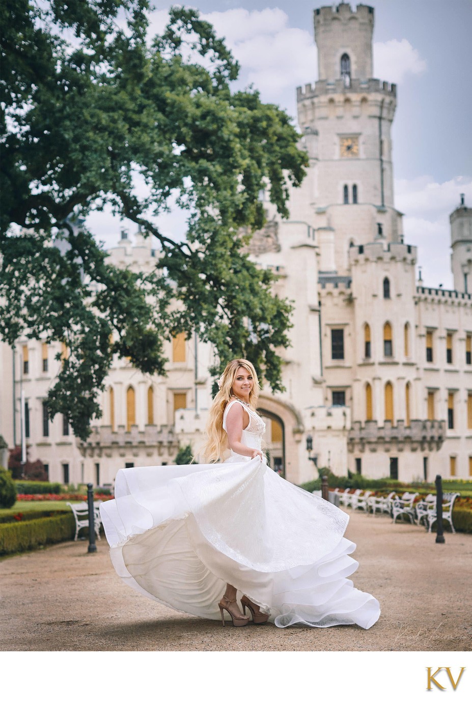 bride twirling her dress 