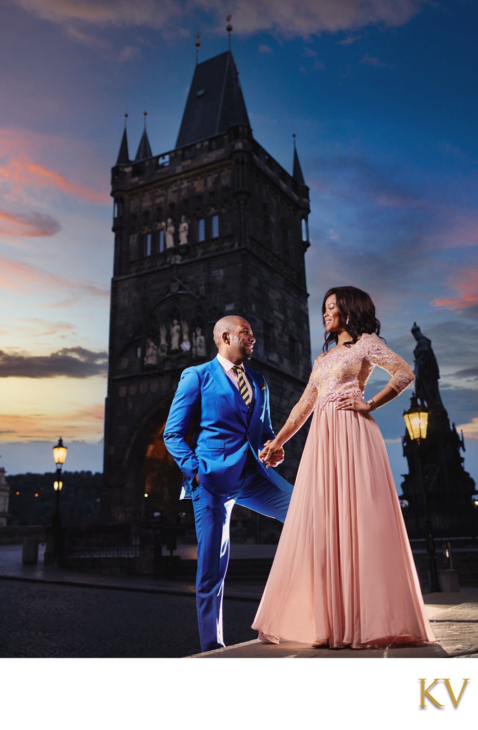 Gorgeous Nigerians enjoying sunset near Charles Bridge