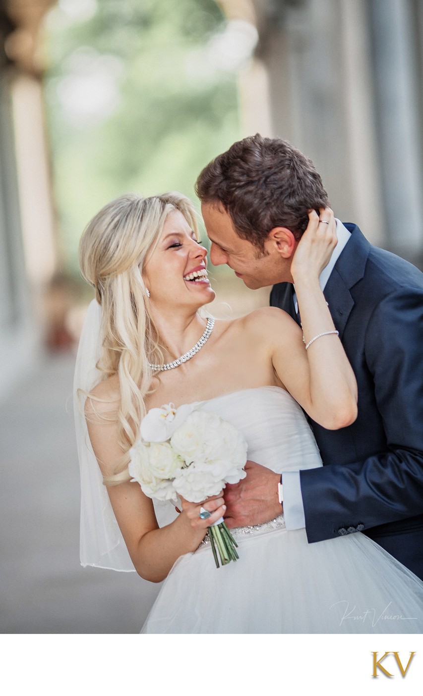 Newlyweds snuggling at Queen Anne's Summer Palace