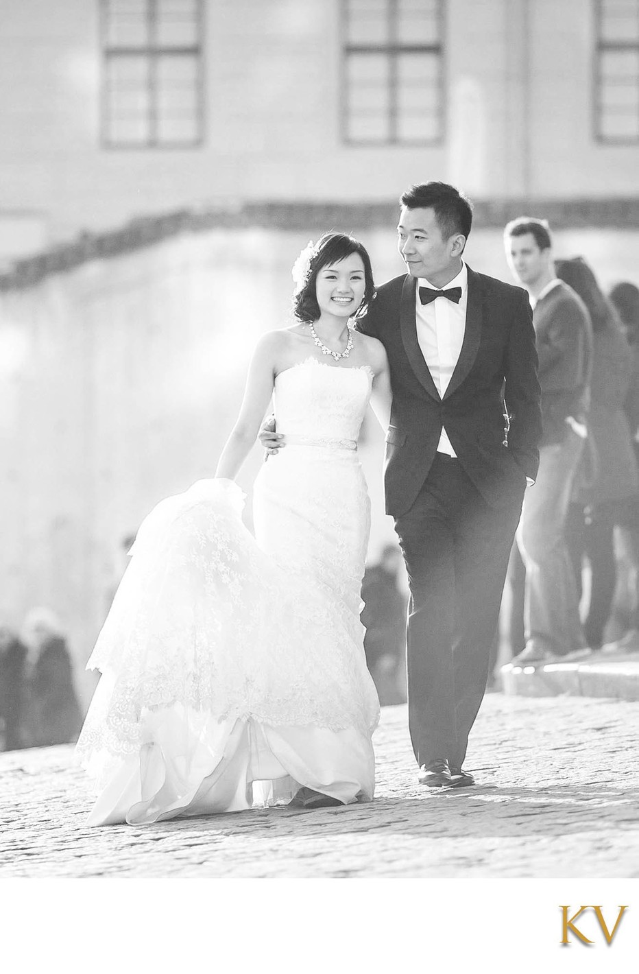 The happiest newlyweds in Prague pictured in b&w
