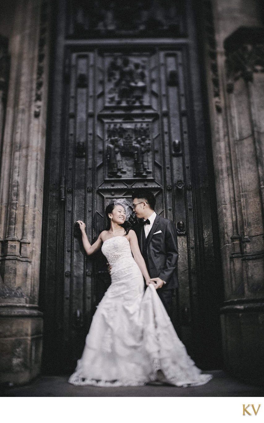 stylish NYC couple at Prague Castle