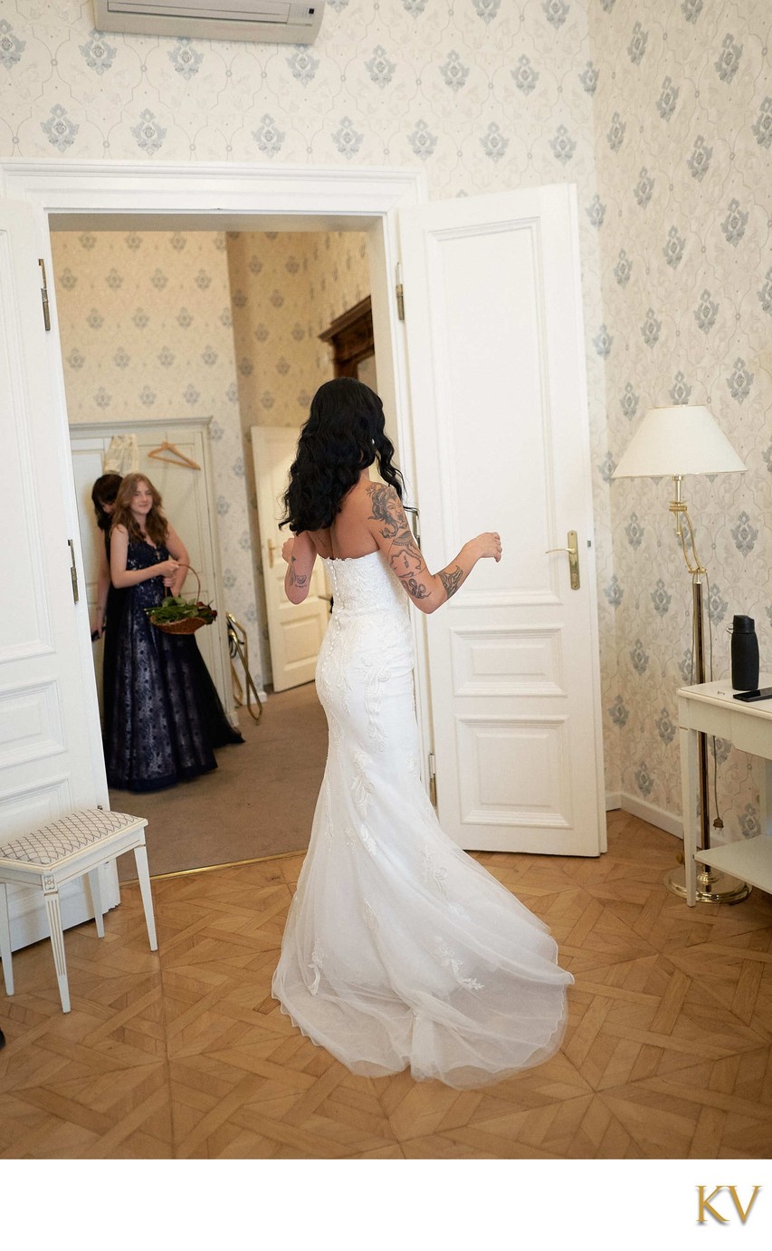 Bride spinning in dress