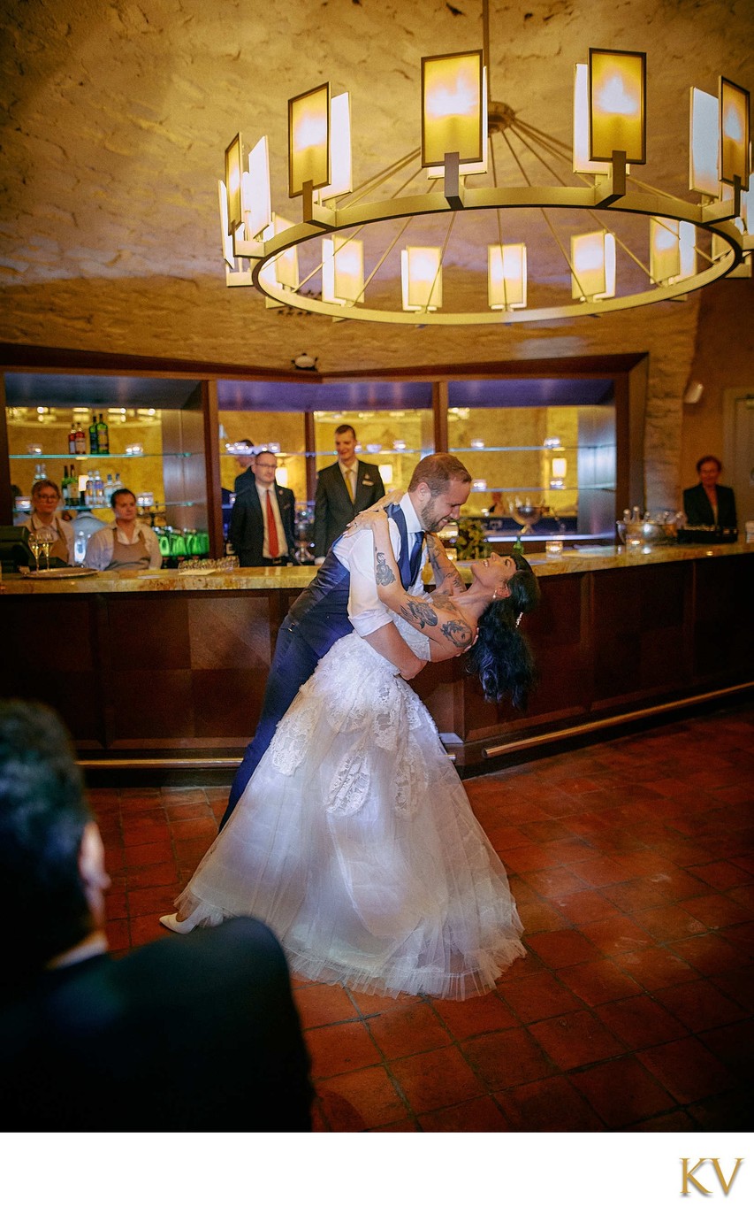 Dipping his bride at St. Thomas Brewery Bar