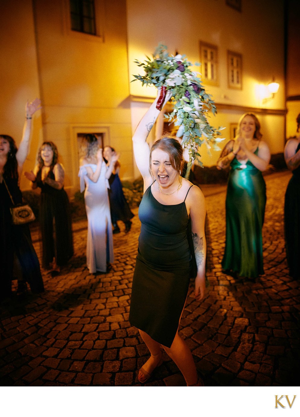 Happy Woman with Bouquet