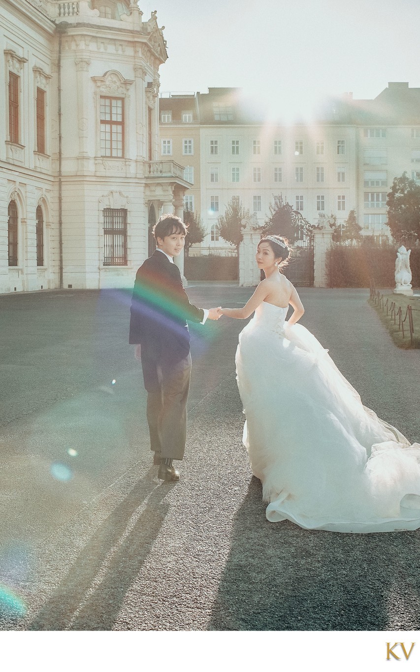 Sun kissed newlyweds Belvedere Palace