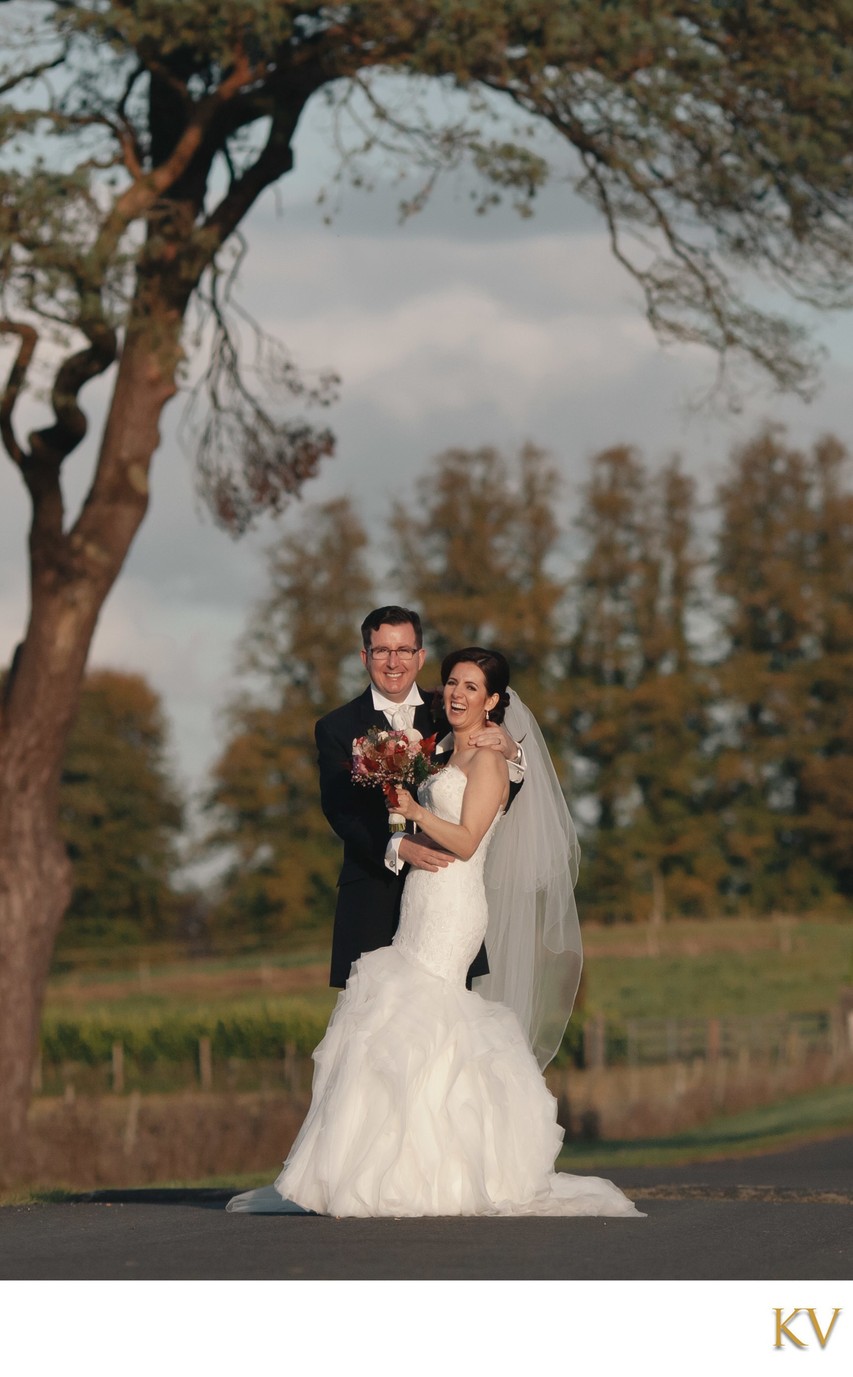 Newlyweds Enjoying A Countryside Irish Wedding