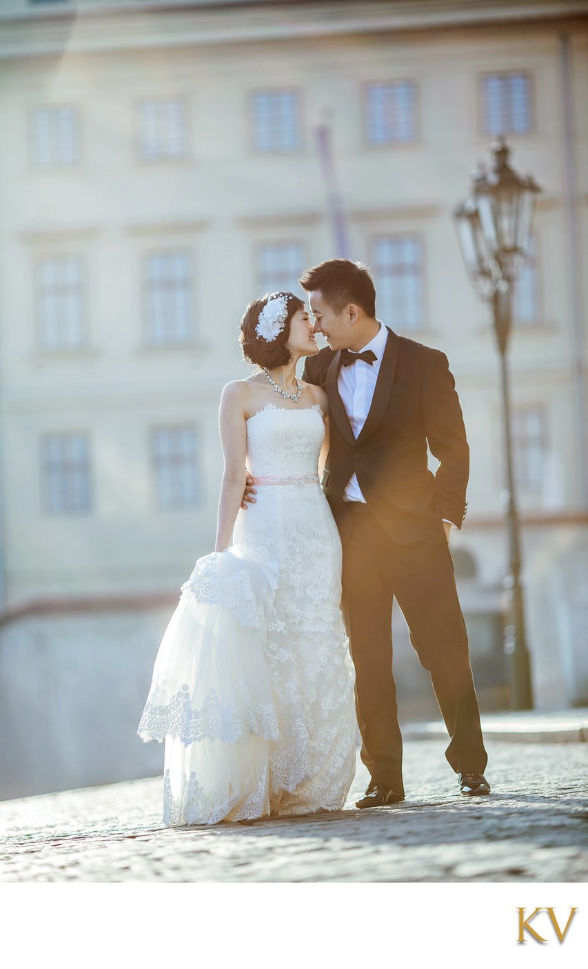 Hong Kong Newlyweds Embracing at Prague Castle