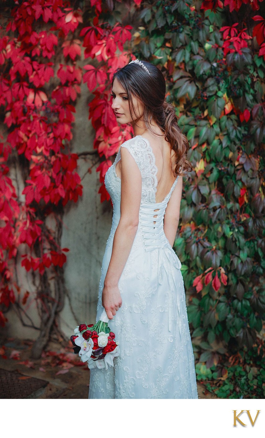 Brunette Bride Autumn Foliage Royal Garden Prague