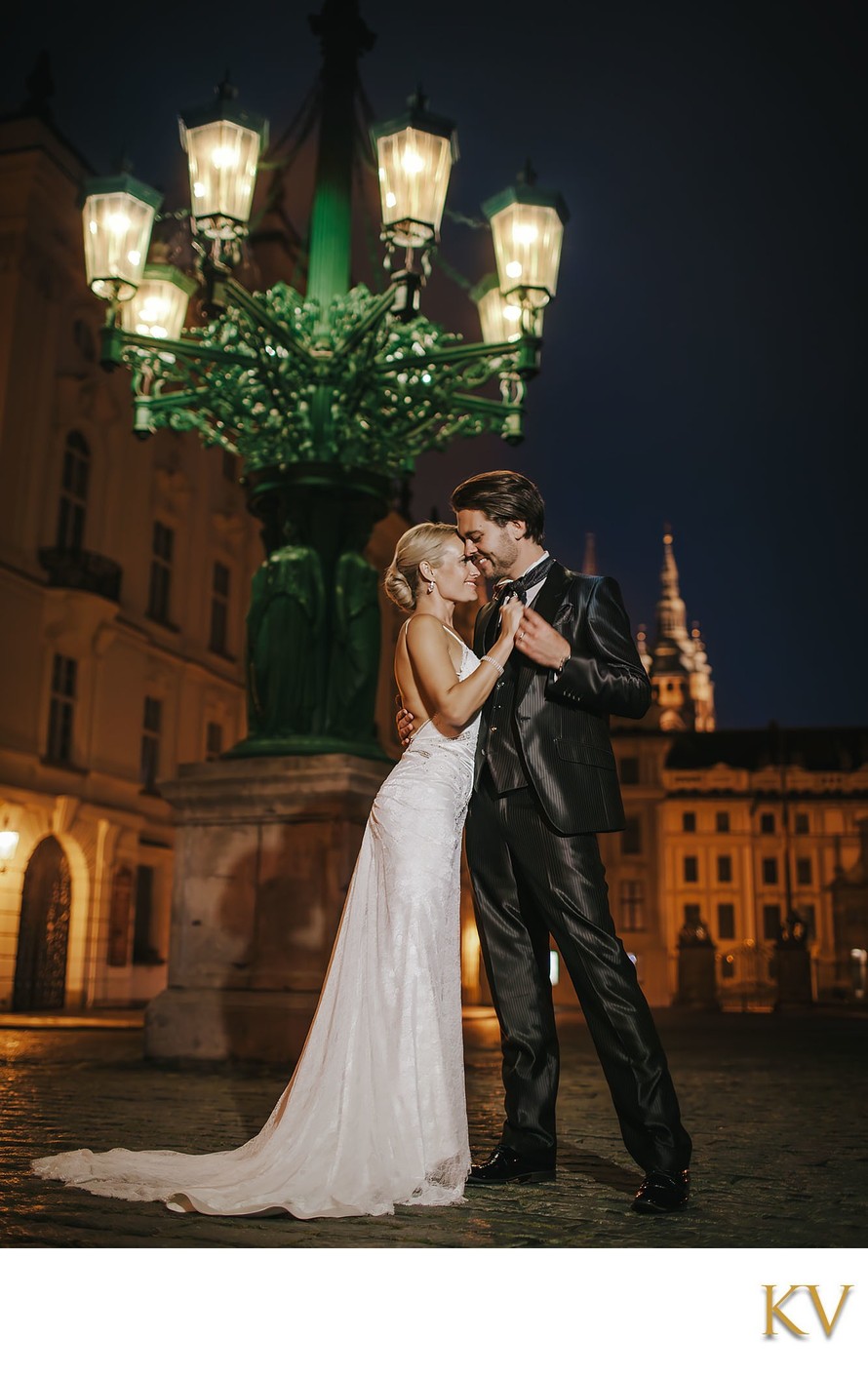 Sexy New Zealand Newlyweds Prague Castle at Night